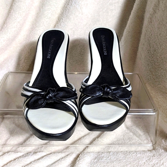 Women's Enzo Angiolini Black & White Wedge Platform Slides | Size 8.5 - Picture 2 of 11